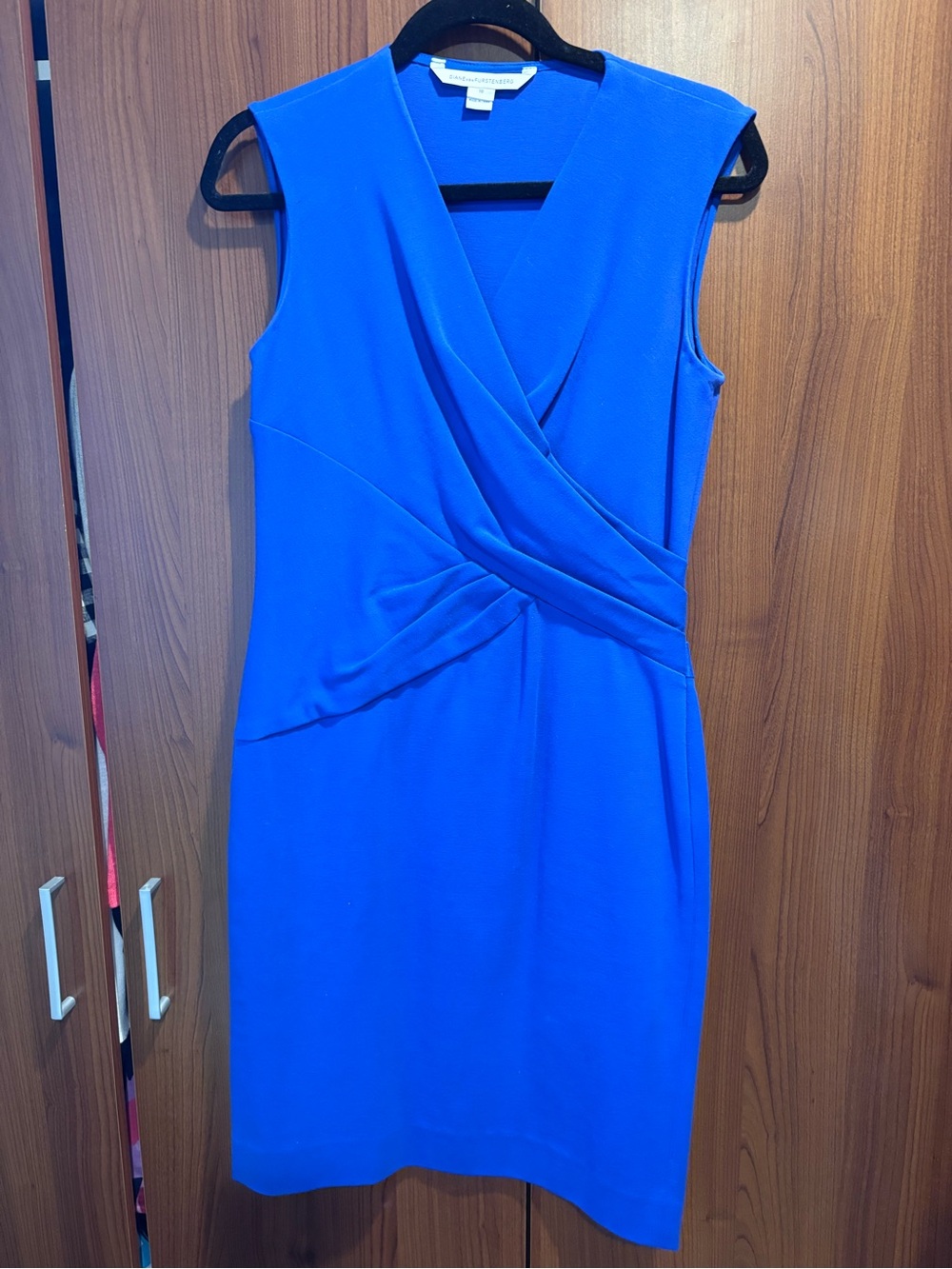 Diane Von Furstenberg Sleeveless Cobalt Blue Faux-Wrap Sheath Dress